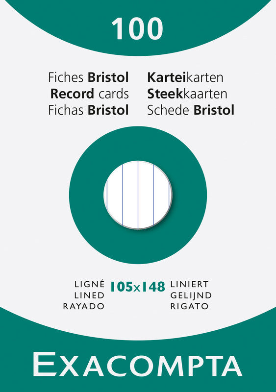 Exacompta Karteikarten A6 quer, liniert, weiss, 205 g/m², Karteikarton – 100 Stück