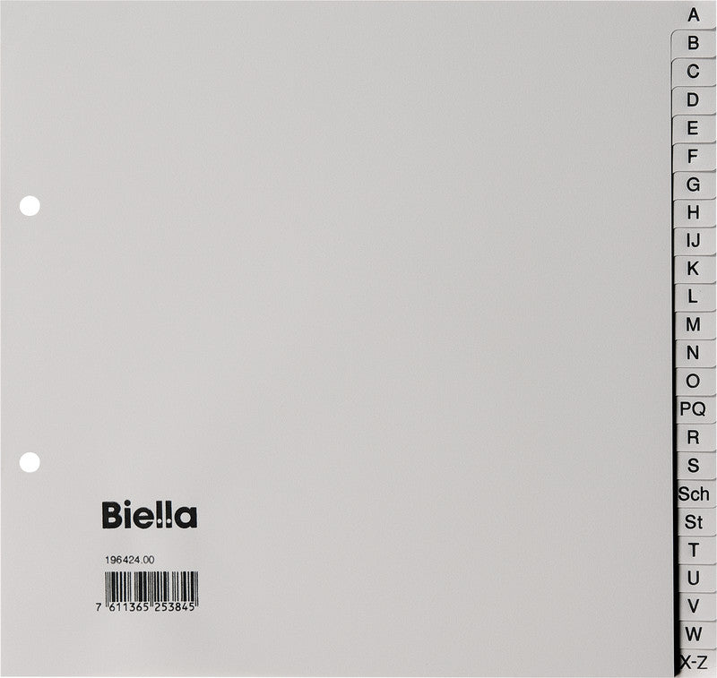 Biella Register – teildeckend, 24-teilig, Kunststoff, grau, vorgedruckt, 2-fach gelocht, für A4-Ordner