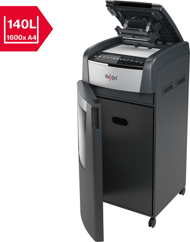 Rexel Optimum AutoFeed+ 750M – Aktenvernichter mit Autofeed 750 Blatt, DIN P-5, Mikroschnitt 2 × 15 mm, 140 l