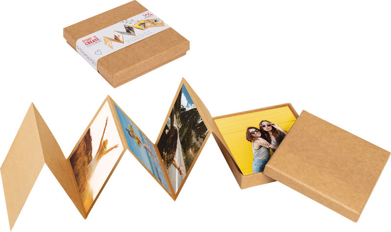 Walther Leporello-Fotoalbum Pimp 'N Create – für 100 × 100 mm, 11 Fotos, Kraft, mit Aufsteller, Karton