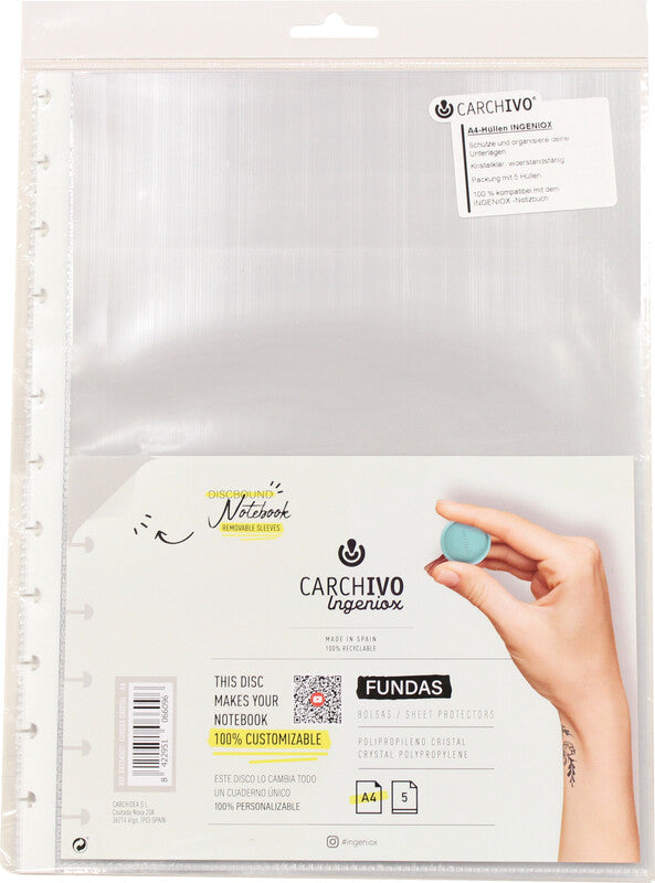 Carchivo Sichtmappe A4 – transparent, Polypropylen, glänzend, 200 µm, 5er-Pack