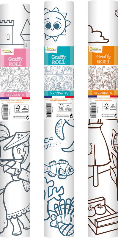 Avenue mandarine Graffy Roll Ausmalrolle, Papier, 35 × 500 cm, weiss