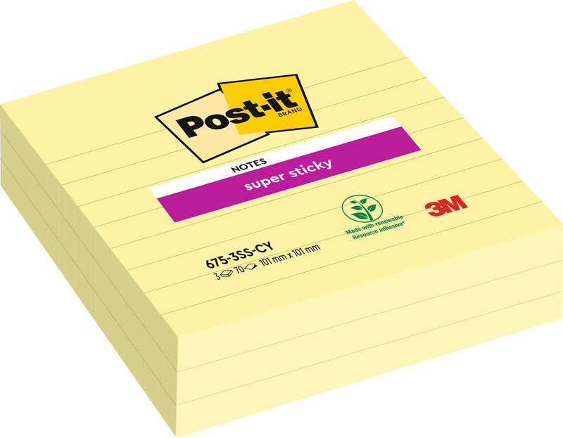 Post-it Haftnotizen Super Sticky – 101×101 mm – gelb, 3×70 Blatt, PEFC