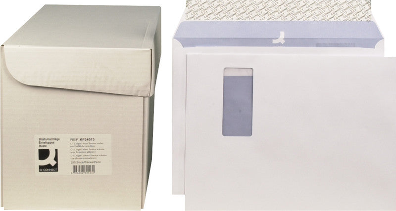 Q-CONNECT Couvert C4, Fenster rechts, Haftklebung, weiss, 120 g/m², mit Innendruck – 250 Stk.