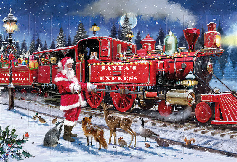 Caltime Adventskalender Weihnachtszug, sortiert, Karton, 35 × 24,5 cm, recyclingfähig, abbaubar – eco:plus
