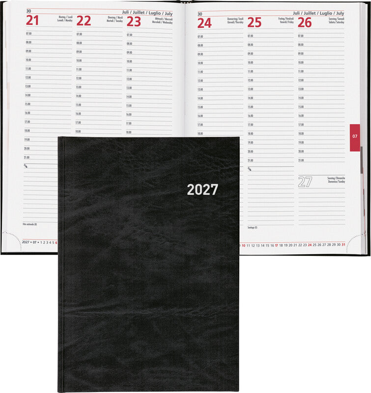 Biella Registra 7 Agenda – 1 Woche/2 Seiten, gebunden, 17,2 × 24 cm, Jan–Dez, Schwarz, FSC