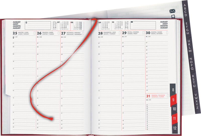 Biella Orario Geschäftsagenda – 1 Woche/2 Seiten, gebunden, 17,5 × 23,5 cm, 2026, Weinrot, FSC