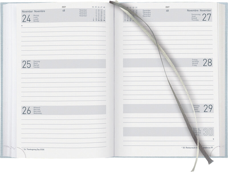 Biella Dispo Term Agenda – 1 Woche/2 Seiten, gebunden, 14,5 × 20,5 cm, Jan–Dez 2027, Hellblau, FSC