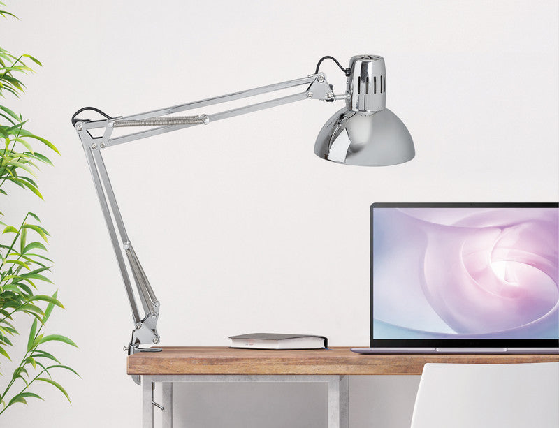 MAUL LED-Tischleuchte Study – Klemmfuss, dreh- & neigbar, höhenverstellbar – 9,5 W – Chrom, Metall