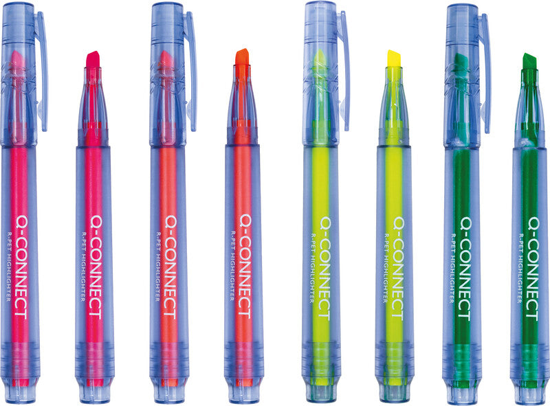 Q-CONNECT Eco PET Textmarker Set 4 Farben – Keilspitze, 1–5,2 mm, GRS