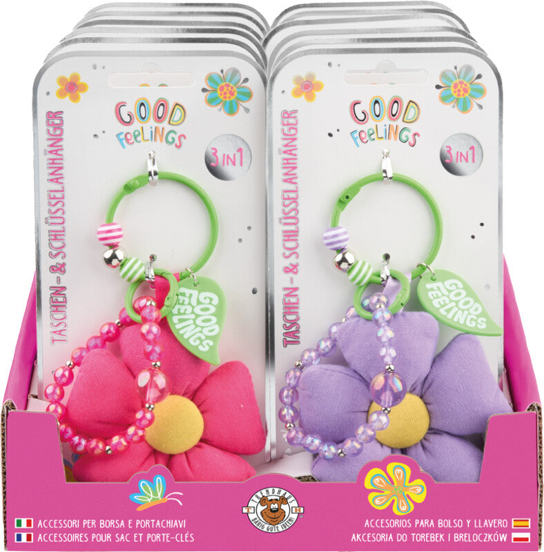 Trendhaus Schlüsselanhänger Blume – abnehmbares Perlenarmband, mit Schlüsselring, sortiert, Länge 14 cm