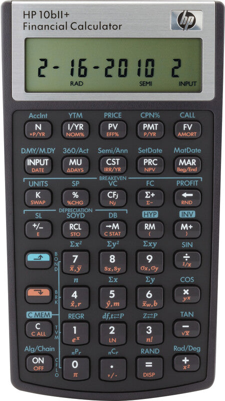 HP Taschenrechner 10bII+ – 12-stellig, LCD, Batterie, 80×145×12 mm, schwarz
