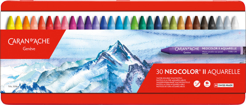 Caran d-Ache Caran d'Ache Neocolor II Aquarellkreiden-Set – 30 Farben, Mine Ø 8,6 mm, Metallschachtel
