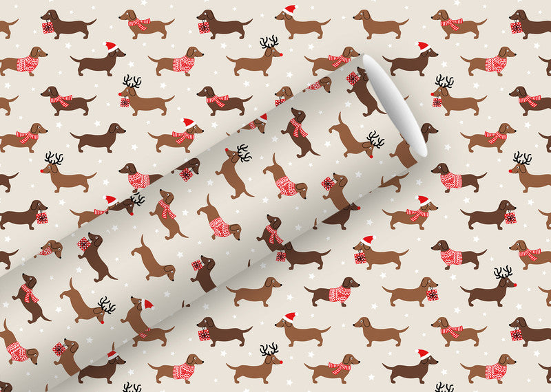 Braun + Company Geschenkpapier – Weihnachtsdackel – seidenmetallisiertes Papier – 700 × 2000 mm