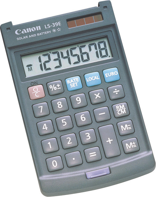 Canon Taschenrechner LS-39E – 8-stellig, LCD, Solar + Batterie, dunkelgrau, 74×120×12 mm