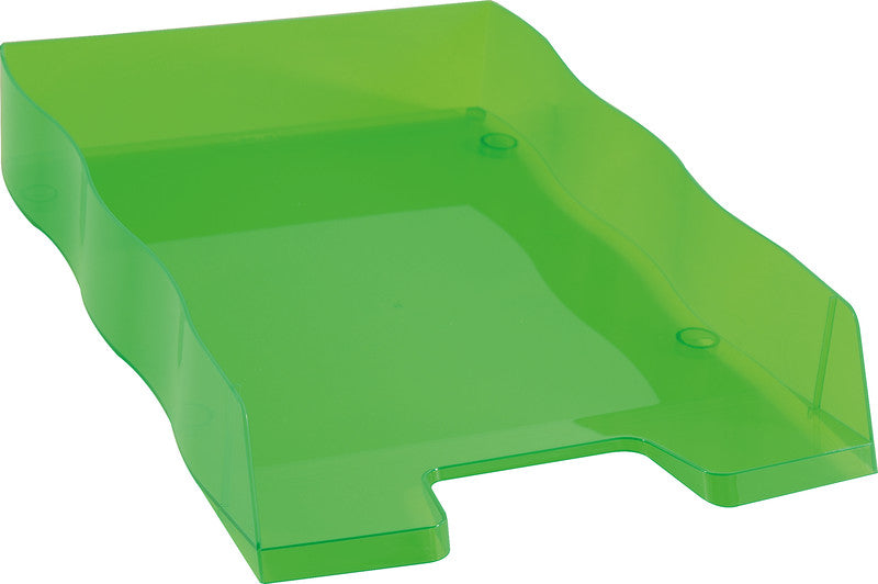 Styro Briefkorb – mit Griffausschnitt, mit Beschriftungsfeld, glänzend, grün, B 255 × H 62 × T 355 mm