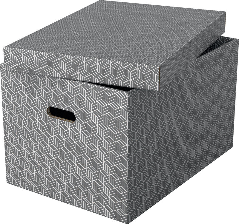 Esselte Archivschachtel A3 – mit Griffloch, abnehmbarem Deckel, 355 × 305 × 510 mm, grau, Karton, 3er Pack
