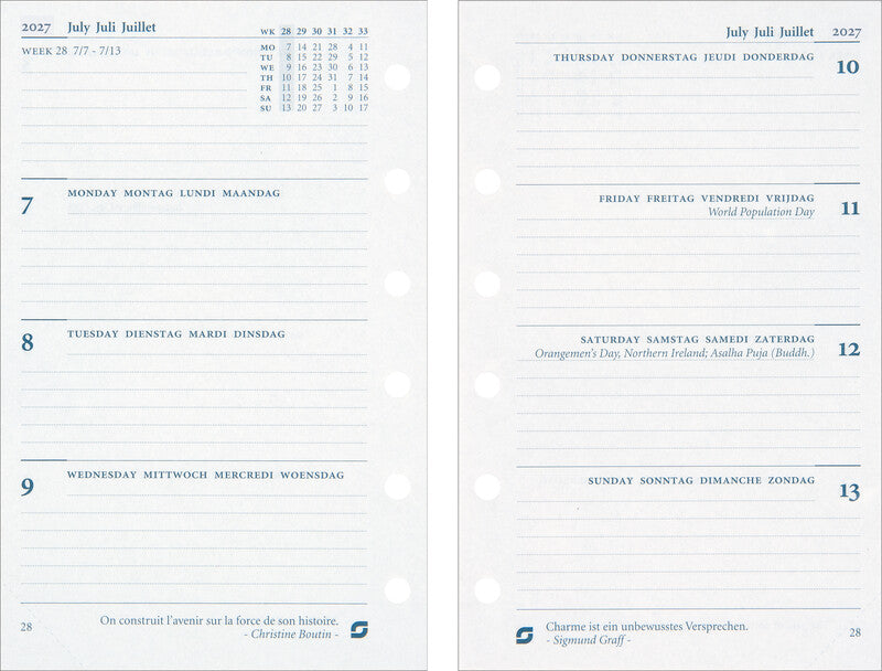 Succes Kalender-Einlage – 1 Woche/2 Seiten, 6-fach, 8 × 12,5 cm, 2027
