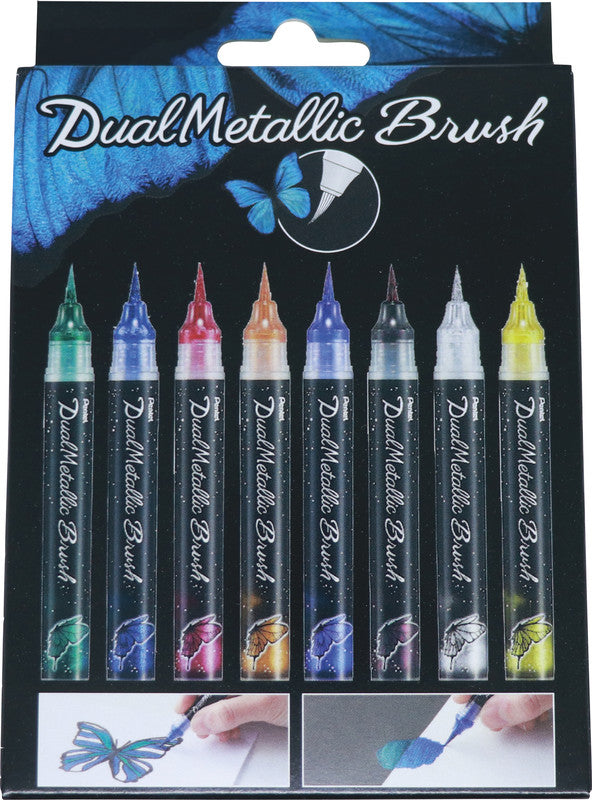 Pentel Pinselstift – farbig sortiert, 8er-Pack, Kunststoff, Effekttinte, für dunkles Papier