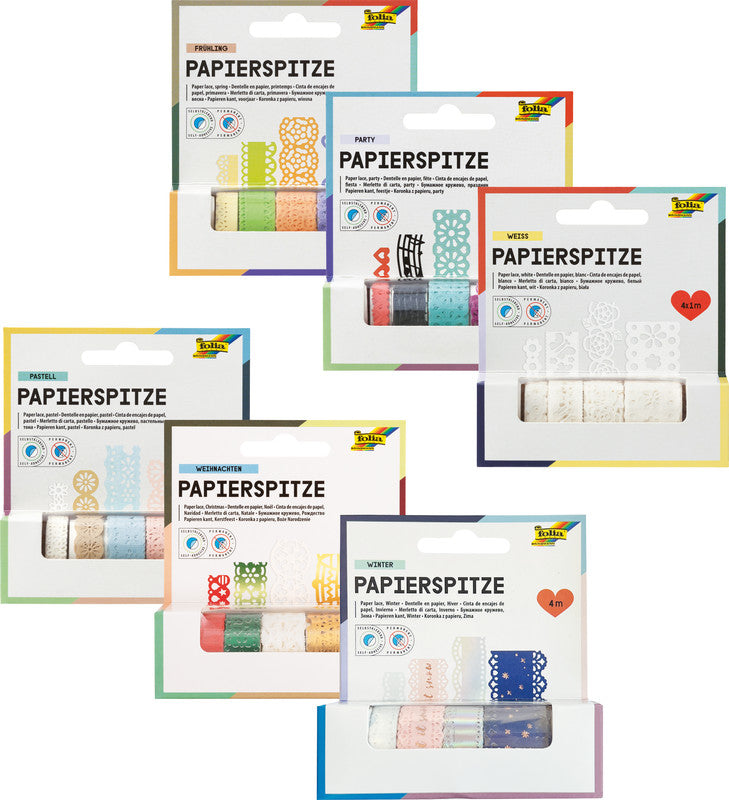 Folia Papierbordüren – verschiedene Breiten × 1 m – mehrfarbig – 4 Rollen