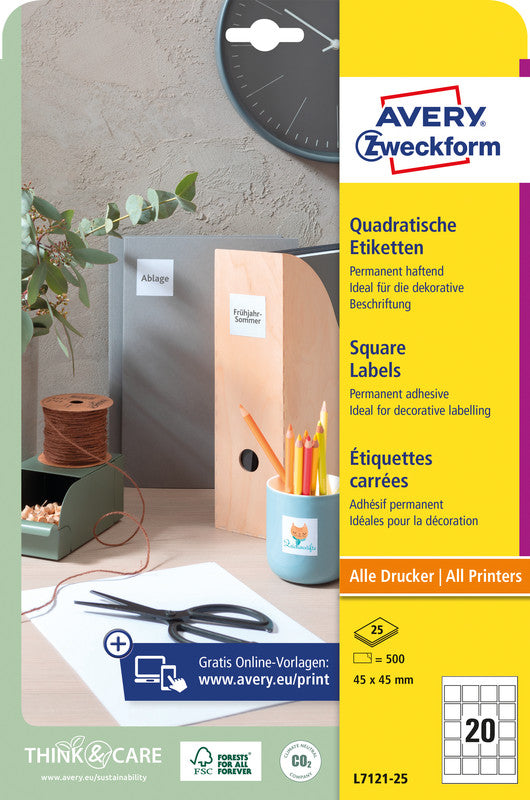 Avery L7121-25 Schuletiketten – permanent haftend