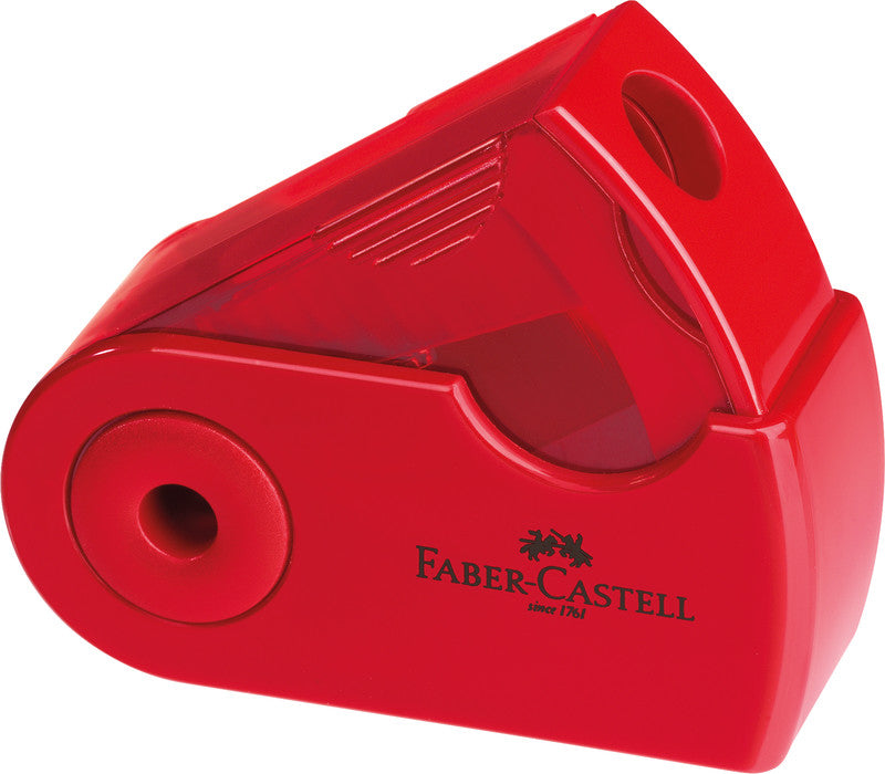 Faber-Castell Spitzer – manuell, 1-Loch, mit Behälter, für 8 mm Blei- und Farbstifte, Kunststoff, assortiert