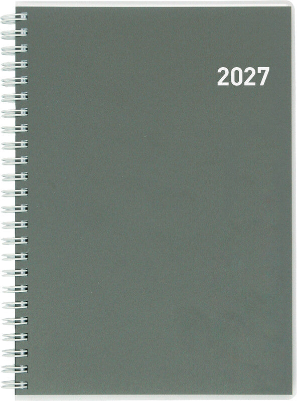 Biella Bi Jour Agenda – 2 Tage pro Seite, Spiralbindung, 14,5 × 20,5 cm, 2027, Grau, FSC