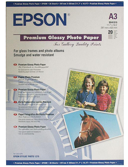 Epson Fotopapier – glänzend, A3, 255 g/m², 20 Blatt – für Inkjet-Drucker