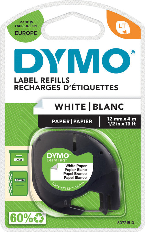 DYMO Schriftband – 12 mm × 4 m, weiss, schwarz, LetraTag