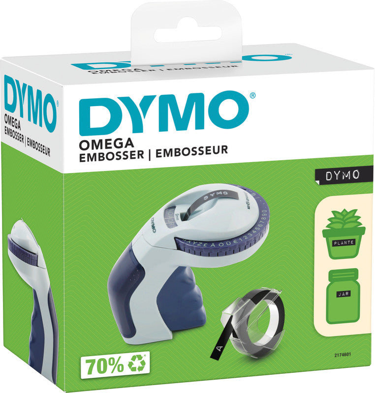 DYMO Omega – Beschriftungsgerät für Prägebänder 9 mm, Schrifthöhe 3,7 mm, Soft-Touch-Griff