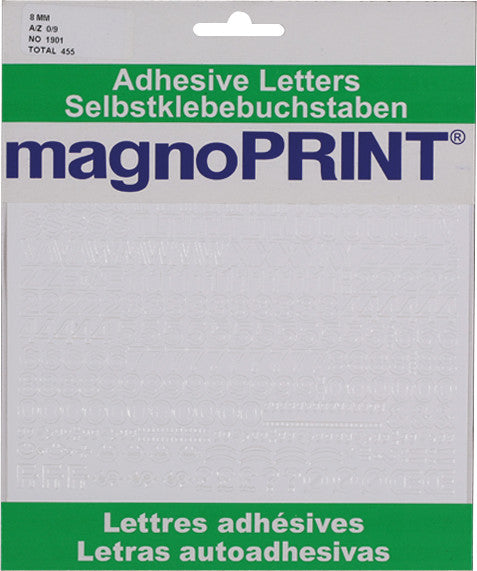 Magnoprint Schmucketiketten – Motiv Buchstaben und Zahlen – Folie, 8 mm, permanent haftend