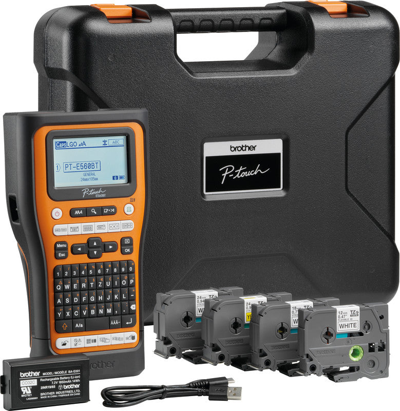 Brother E560BTSP – Beschriftungsgerät für TZe-Bänder 3,5–24 mm, USB, Bluetooth, Auto-Cutter