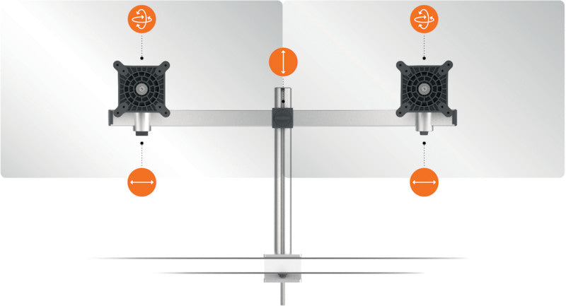 Durable Monitorhalterung, 2 Monitore, Tischklemme, bis 27", VESA 75 × 75/100 × 100 mm, höhenverstellbar