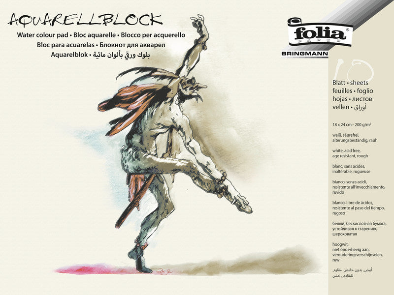 Folia Aquarellblock, Papier, 18 × 24 cm, Weiss, 10 Blatt