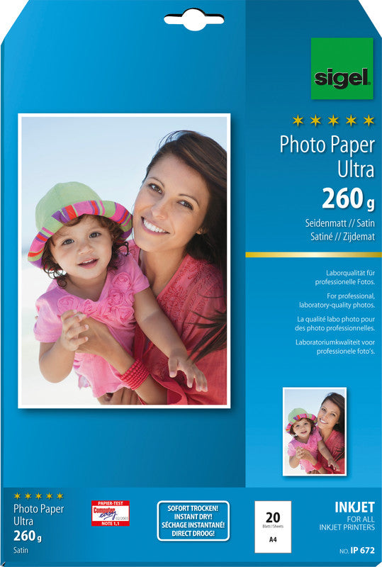 Sigel Fotopapier – seidenmatt, A4, 260 g/m², 20 Blatt – für Inkjet-Drucker