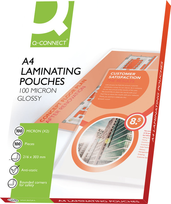 Q-CONNECT Laminierfolien A4, glänzend – 100 µm, 216 × 303 mm, 100 Stk.