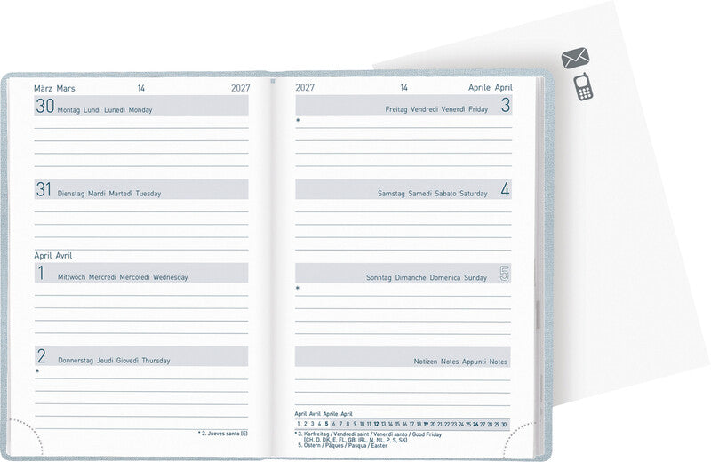 Biella Agenda – 1 Woche/2 Seiten, gebunden, 7,6 × 11 cm, Jan–Dez, hellblau, FSC