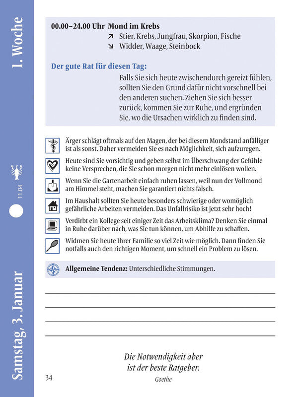 Heyne ludwig Mondkalender Agenda – 1 Tag/Seite, gebunden, 10,5 × 14,0 cm, 2026, Blau, FSC