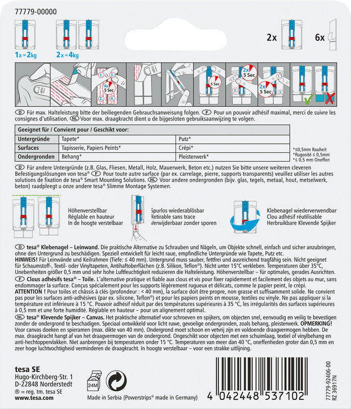 TESA Klebenagel – Kunststoff, Weiss, 12 × 14 × 2,4 cm – 2er-Pack