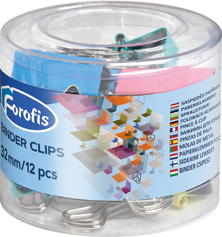 Forofis Foldback-Klammern 32 mm – mehrfarbig, lackiert – 12 Stk.
