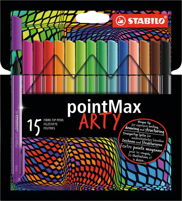 STABILO pointMax Arty Faserschreiber – Rundspitze, 0,8 mm, wasserbasiert, 15 Farben
