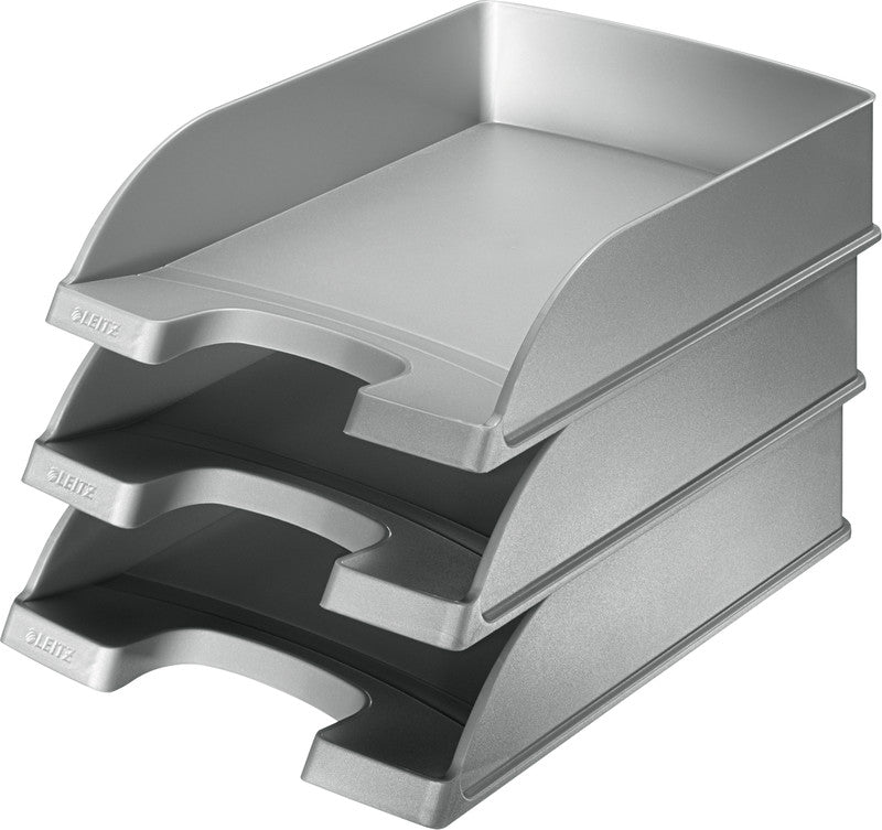 Leitz Briefkorb – mit Griffausschnitt, mit Beschriftungsfeld, matt, silber, B 255 × H 70 × T 357 mm
