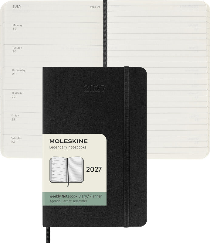 Moleskine Agenda – 1 Woche/1 Seite, gebunden, 9 × 14 cm, 2027, Englisch, schwarz, FSC