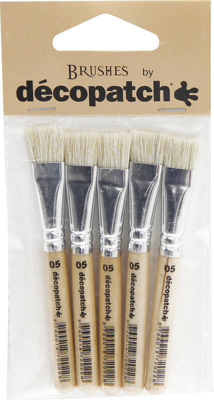Décopatch Pinsel – Reine Schweineborsten, Holzgriff, Länge 90 mm, 5er-Pack, Flach, Aluminiumzwinge