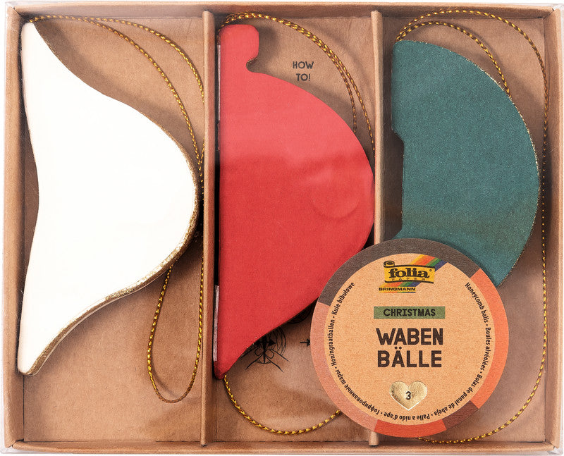 Folia Wabendekor Bälle, Papier, sortiert, Ø 7–8,5 cm, 3er-Set – Weihnachten – FSC, eco:plus