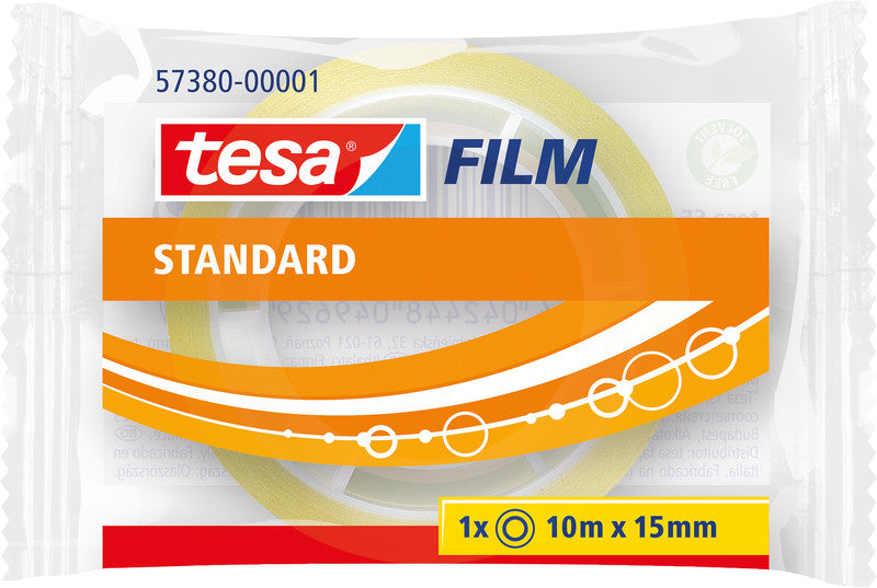 TESA Büro-Klebeband – permanent, klar, Kunststoff, 15 mm × 10 m, Kern Ø 26 mm