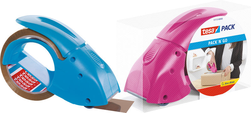 tesa Verpackungsbandabroller Pack'n'Go – für Rollenbreite bis 50 mm, für Bandlänge bis 66 m, mit Bremse
