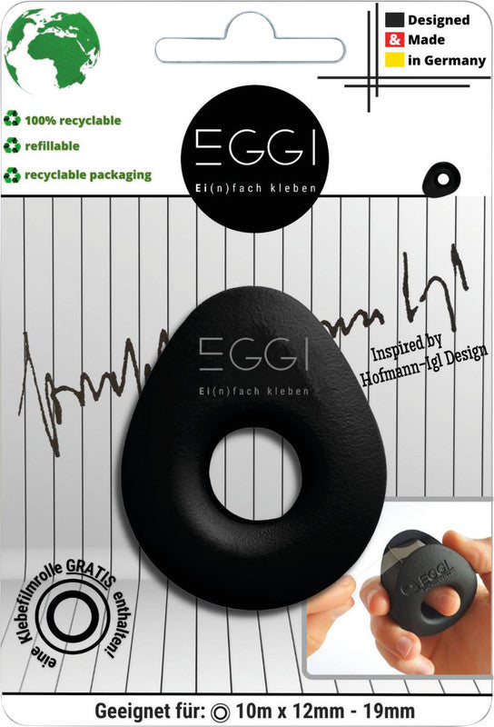 Eggi Handabroller – für Rollenbreite bis 19 mm, für Bandlänge bis 10 m, für Kern 1", Metallmesser, Kunststoff