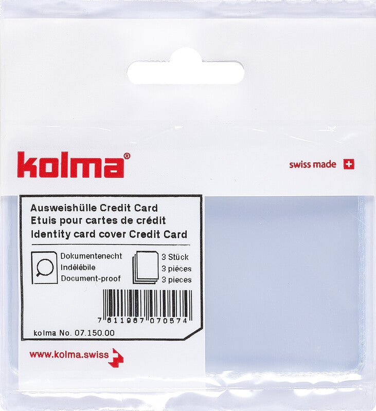 Kolma Dokumentenhülle – für Kreditkarten – 95 × 62 mm, Kunststoff, transparent – 3 Stück