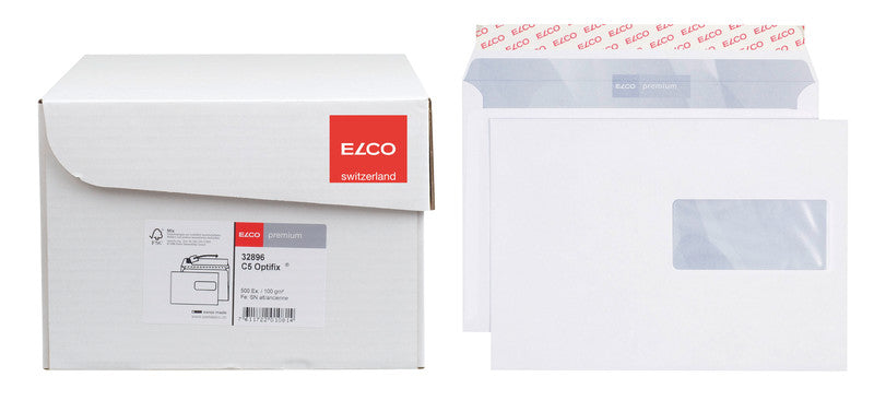 Elco Couvert C5, Fenster rechts, selbstklebend, hochweiss, 100 g/m², mit Innendruck – 500 Stk.